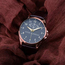 Monogram Elegant typography custom name  Navy Blue Armbanduhr