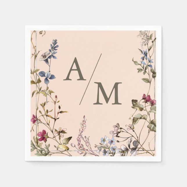 Monogram Elegant Vintag Floral Wedding Serviette (Vorderseite)