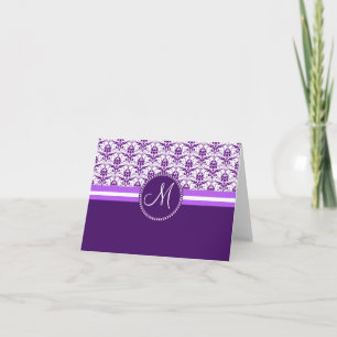 Monogram Elegant Vintag Lila und White Damask