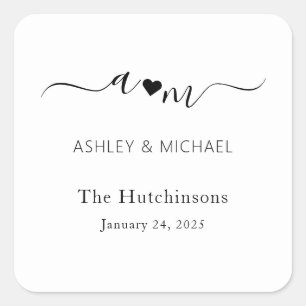 Monogram Elegant Wedding Quadratischer Aufkleber