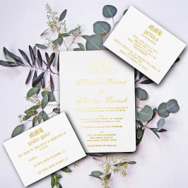 Monogram Elegant White and Gold Wedding Folieneinladung