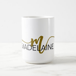 Monogram Elegant White Black Gold Kaffeetasse