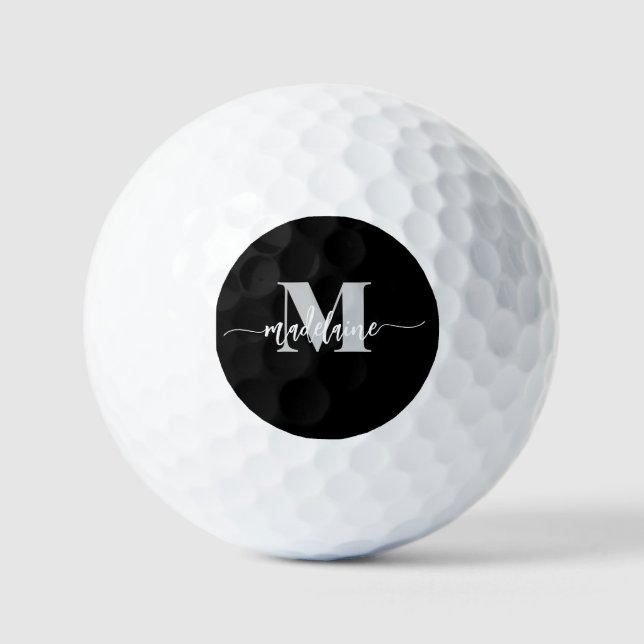 Monogram Elegant White Black Personal Golfball (Vorderseite)