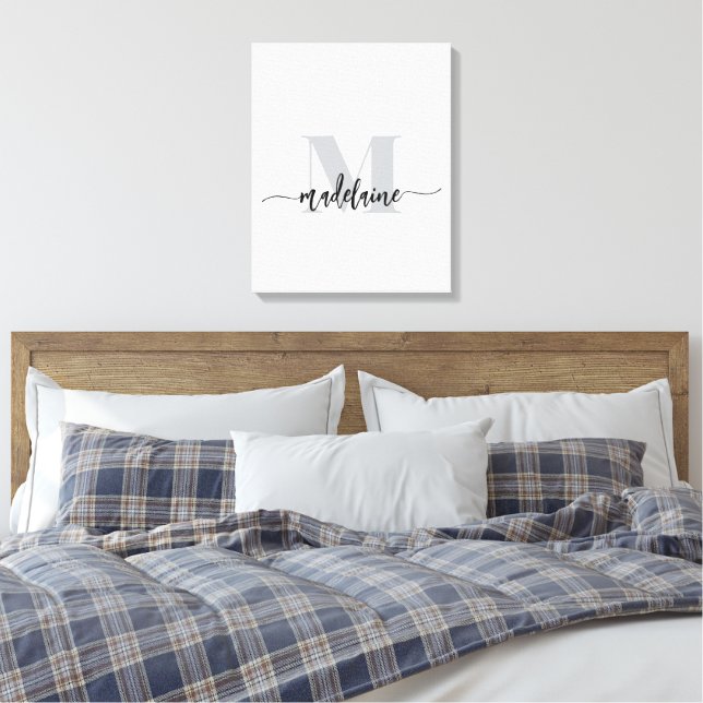 Monogram Elegant White Black Personal Leinwanddruck (Insitu (Schlafzimmer))