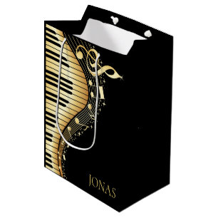 Monogram Elegante Black and Gold Musiknoten Design Mittlere Geschenktüte