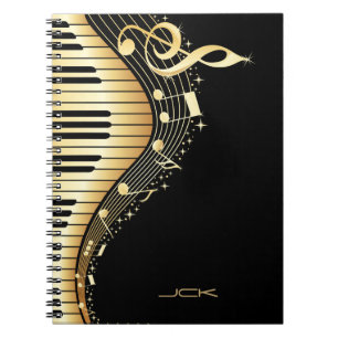Monogram Elegante Black and Gold Musiknoten Design Notizblock