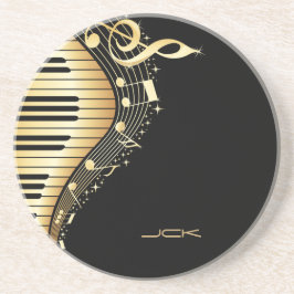 Monogram Elegante Black and Gold Musiknoten Design Untersetzer