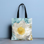 Monogram Elegante Blume Luxury Gold Watercolor<br><div class="desc">Monogram Elegant Simple White Blume Luxury Gold Watercolor Tragetaschen verfügen über eine schlichte weiße Blume mit stilvollen Goldfolienakzenten auf einem weichblauen Aquarellhintergrund. Perfektes Geschenk für Muttertag, Geburtstag, Weihnachten, Lehrergewinn und beste Freunde. Personalisieren Sie Ihre eigene Monografie, indem Sie den Text in der dafür vorgesehenen Textbox bearbeiten. Entworfen von ©Evco Studio...</div>