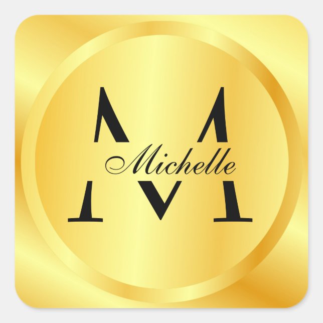 Monogram Elegante Imitate Gold Glamour Template Quadratischer Aufkleber (Vorderseite)