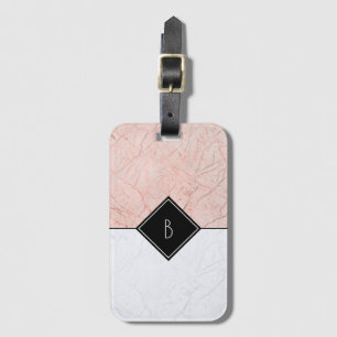 Monogram Elegante Rose Gold Gray Marble Gepäckmark Gepäckanhänger