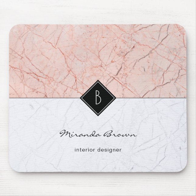 Monogram Elegante Rose Gold Gray Marble Mousepad (Vorne)
