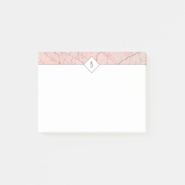 Monogram Elegante Rose Gold-Marmornotizen Post-it Klebezettel (Vorderseite)