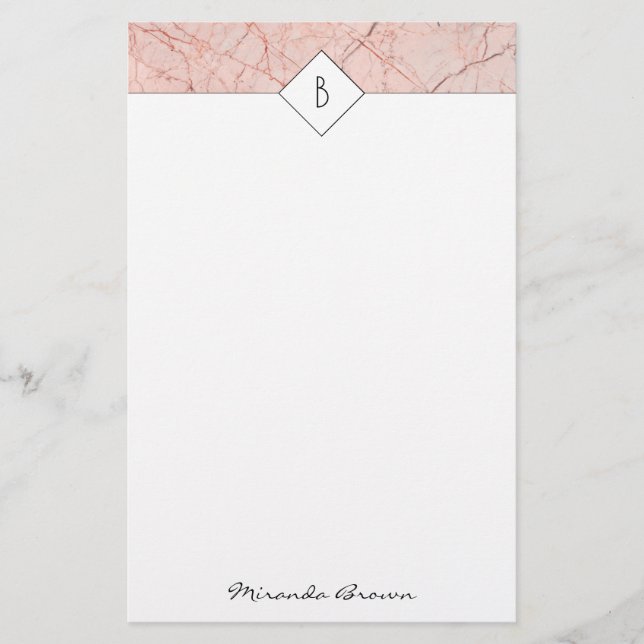 Monogram Elegante Rose Gold Marmorplatte Briefpapier (Vorderseite)