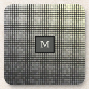 Monogram Elegante Silver & Black Squares Getränkeuntersetzer