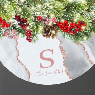 Monogram Elegante White Agate & Rose Weihnachten Polyester Weihnachtsbaumdecke