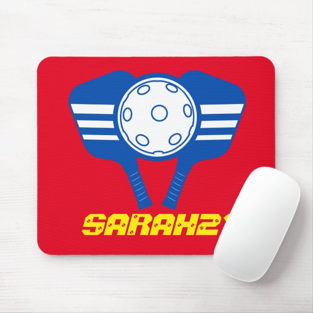 Monogram, eleganter Rot-Blau-Pickleball-Player Mousepad (Mit Mouse)