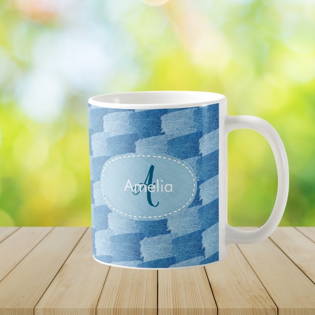 Monogram Elegantes Blaues Denim-Kaffeetasse mit in Kaffeetasse (Von Creator hochgeladen)