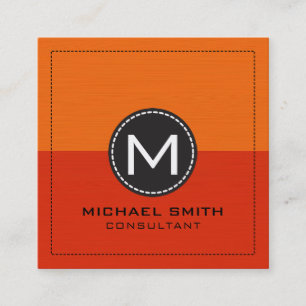 Monogram Eleganto Modern Red and Orange Quadratische Visitenkarte