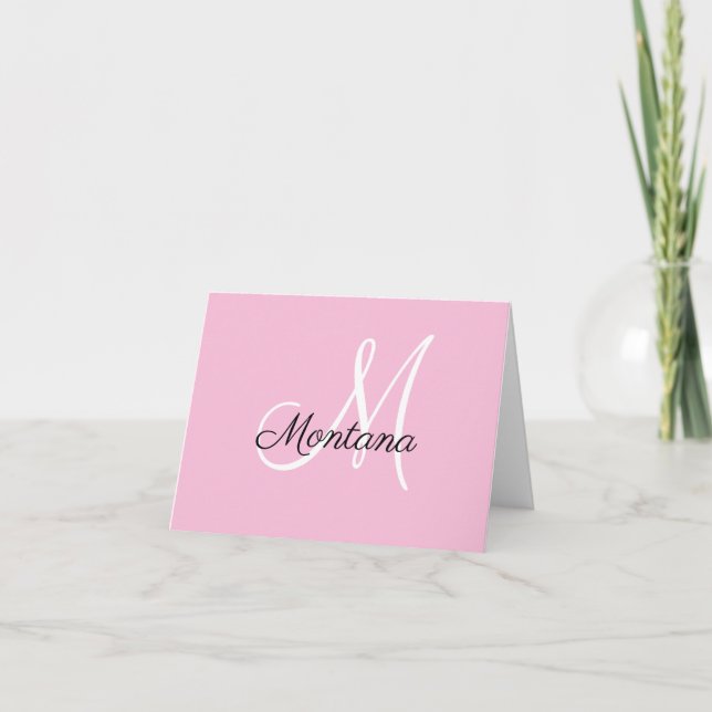 Monogram Eleganto Modern Simple Girly Pink Dankeskarte (Vorderseite)