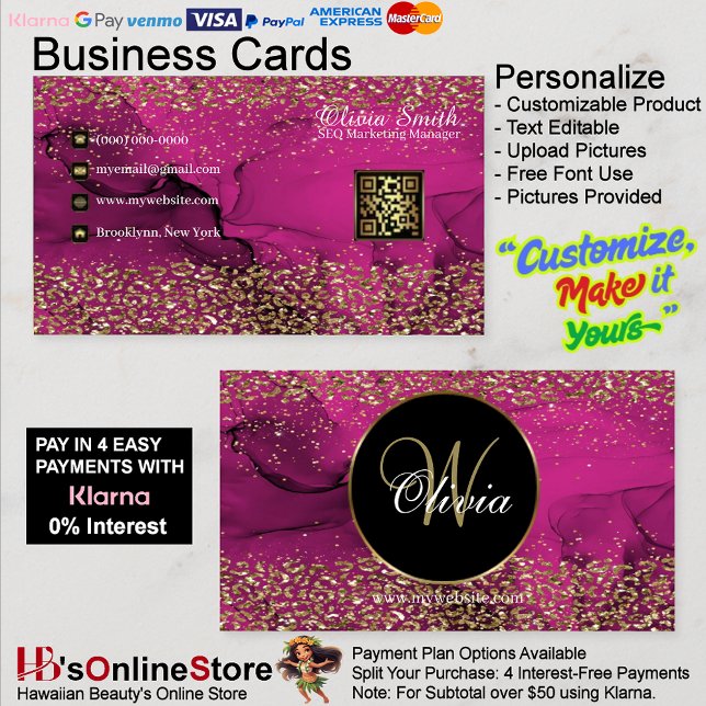 Monogram Elegany Classy Pink Gold QR Code Visitenkarte (Monogram Elegant Classy Pink Gold QR Code Business Card 38.)