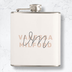 Monogram Elegany Elfenbeincreme Moderne Minimalist Flachmann