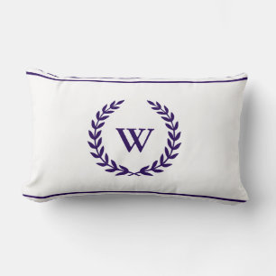 Monogram Elegany Navy Blue und White Lumbar Pillow Lendenkissen