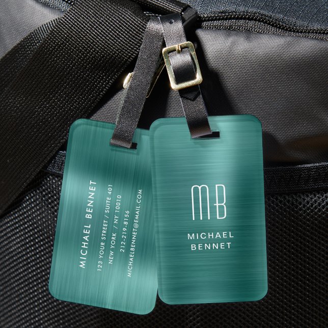 Monogram Emerald Green Brushed Metal Gepäckanhänger (Monogram Emerald Green Brushed Metal Luggage Tag)