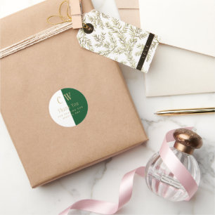 Monogram Emerald Green Gold Gastgeschenk Hochzeit  Runder Aufkleber