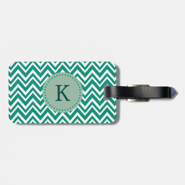 Monogram Emerald Green und White Zigzag Muster Gepäckanhänger (Rückseite horizontal)