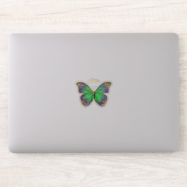 Monogram Emerald Lila Gold Butterfly Aufkleber (Computer)