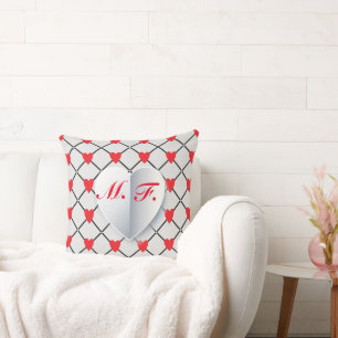 Monogram Enamored Couple Anniversary Herz Pattern Kissen