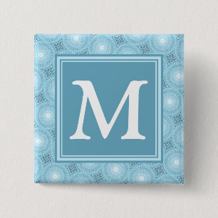 Monogram Engelblau-Kreismuster Button