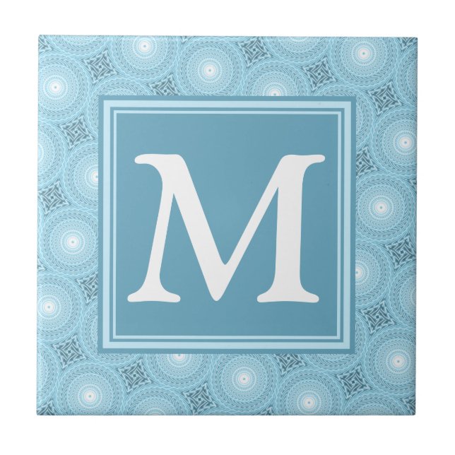 Monogram Engelblau-Kreismuster Fliese (Vorderseite)