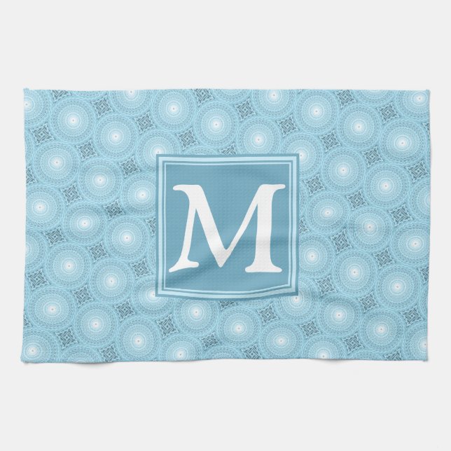 Monogram Engelblau-Kreismuster Geschirrtuch (Horizontal)