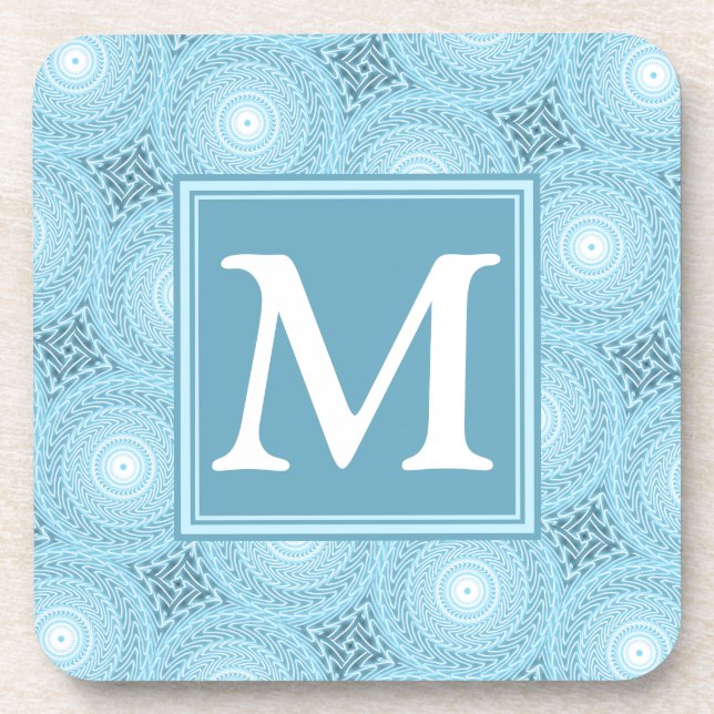 Monogram Engelblau-Kreismuster Getränkeuntersetzer (Vorderseite)