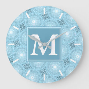 Monogram Engelblau-Kreismuster Große Wanduhr