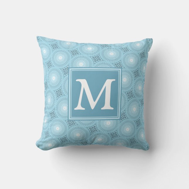 Monogram Engelblau-Kreismuster Kissen (Vorderseite)