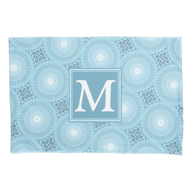Monogram Engelblau-Kreismuster Kissenbezug (Vorderseite)