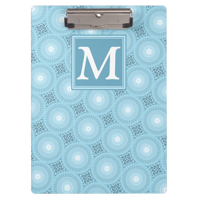 Monogram Engelblau-Kreismuster Klemmbrett (Vorderseite)
