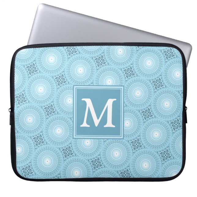 Monogram Engelblau-Kreismuster Laptopschutzhülle (Vorderseite)