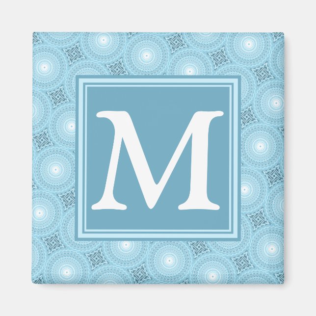 Monogram Engelblau-Kreismuster Magnet (Vorne)
