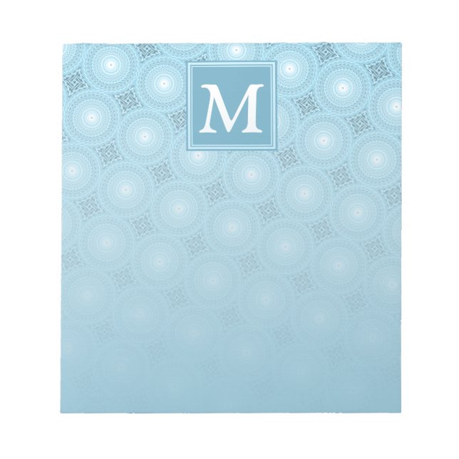 Monogram Engelblau-Kreismuster Notizblock (Vorderseite)
