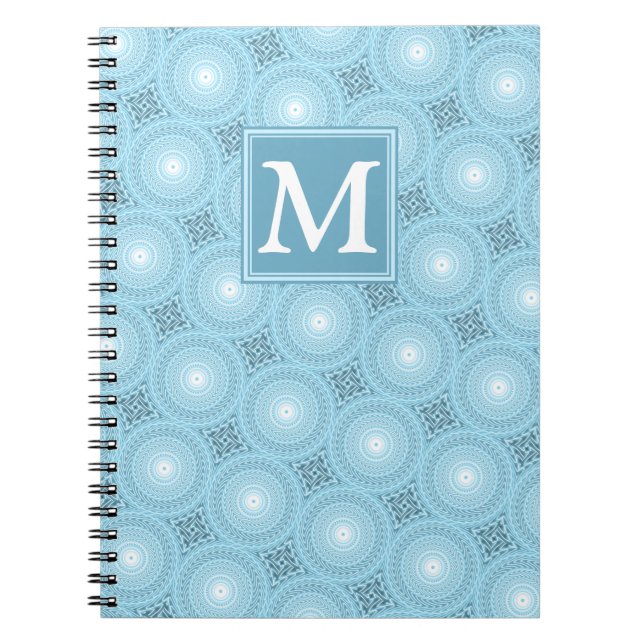 Monogram Engelblau-Kreismuster Notizblock (Vorderseite)