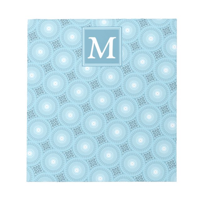 Monogram Engelblau-Kreismuster Notizblock (Vorderseite)