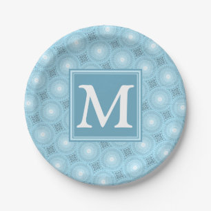 Monogram Engelblau-Kreismuster Pappteller