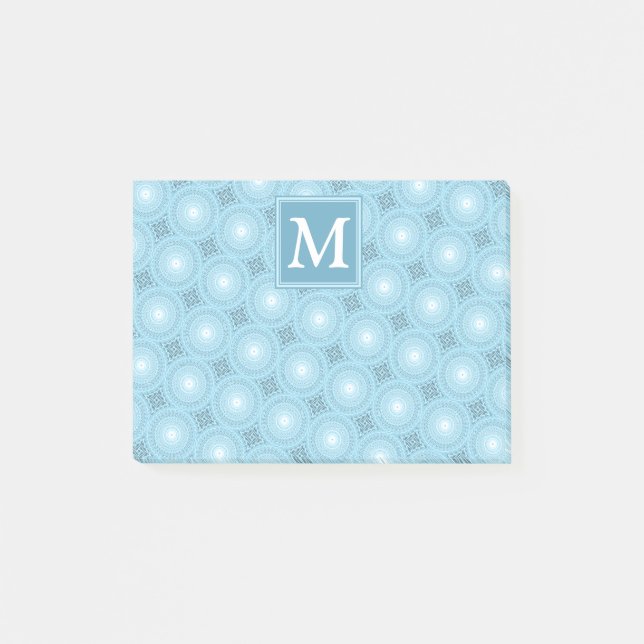 Monogram Engelblau-Kreismuster Post-it Klebezettel (Vorderseite)