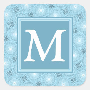 Monogram Engelblau-Kreismuster Quadratischer Aufkleber