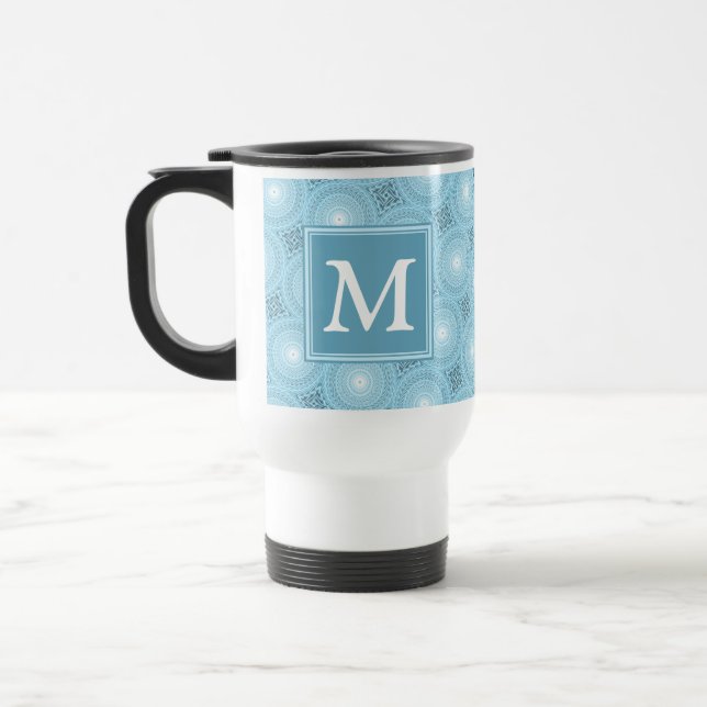 Monogram Engelblau-Kreismuster Reisebecher (Links)