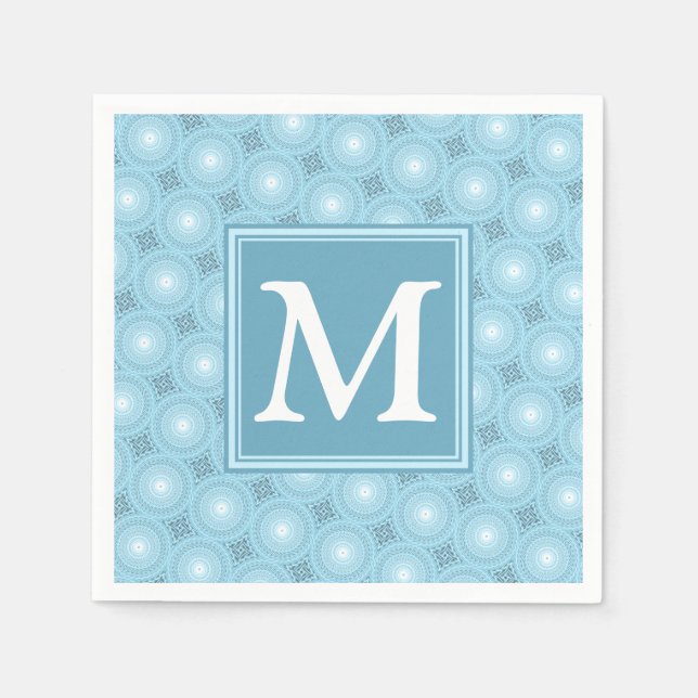 Monogram Engelblau-Kreismuster Serviette (Vorderseite)