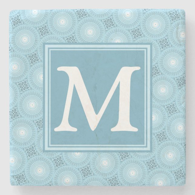 Monogram Engelblau-Kreismuster Steinuntersetzer (Vorderseite)